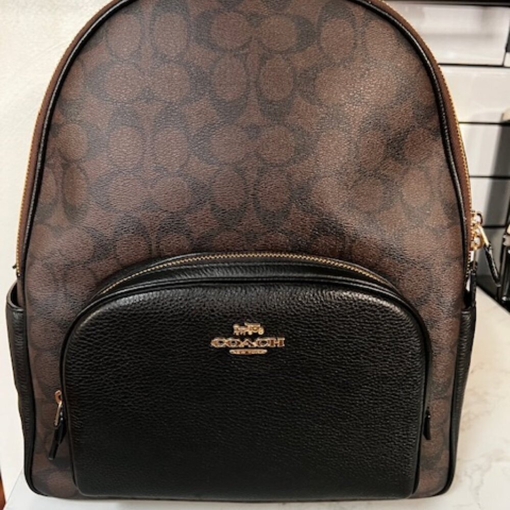 Large Coach Court Backpack In Signature Canvas Black and Brown